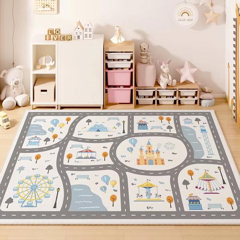 Parking Lot Floor Mat For Children's Room Bedroom Study Game Area Bedside Crawling Crystal Velvet Carpet Home Decoration