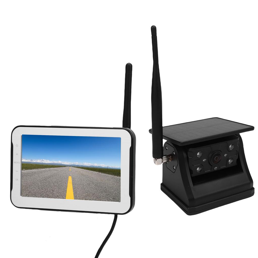 Magnetische Solar-Funk-Rückfahrkamera 5-Zoll-Display 1080P 150 Grad Weitwinkel 24 Stunden Akkulaufzeit 2,4-Hz-Signal Nachtsicht für Wohnmobil Anhänger LKW
