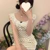 Polka dot suspender dress summer skirt new small lace sweet waist skirt