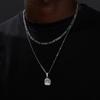 Vnox Stackable Men Necklaces Set, Geometric Square Lapis Lazuli Stone Pendant, Casual Male Boy Collar