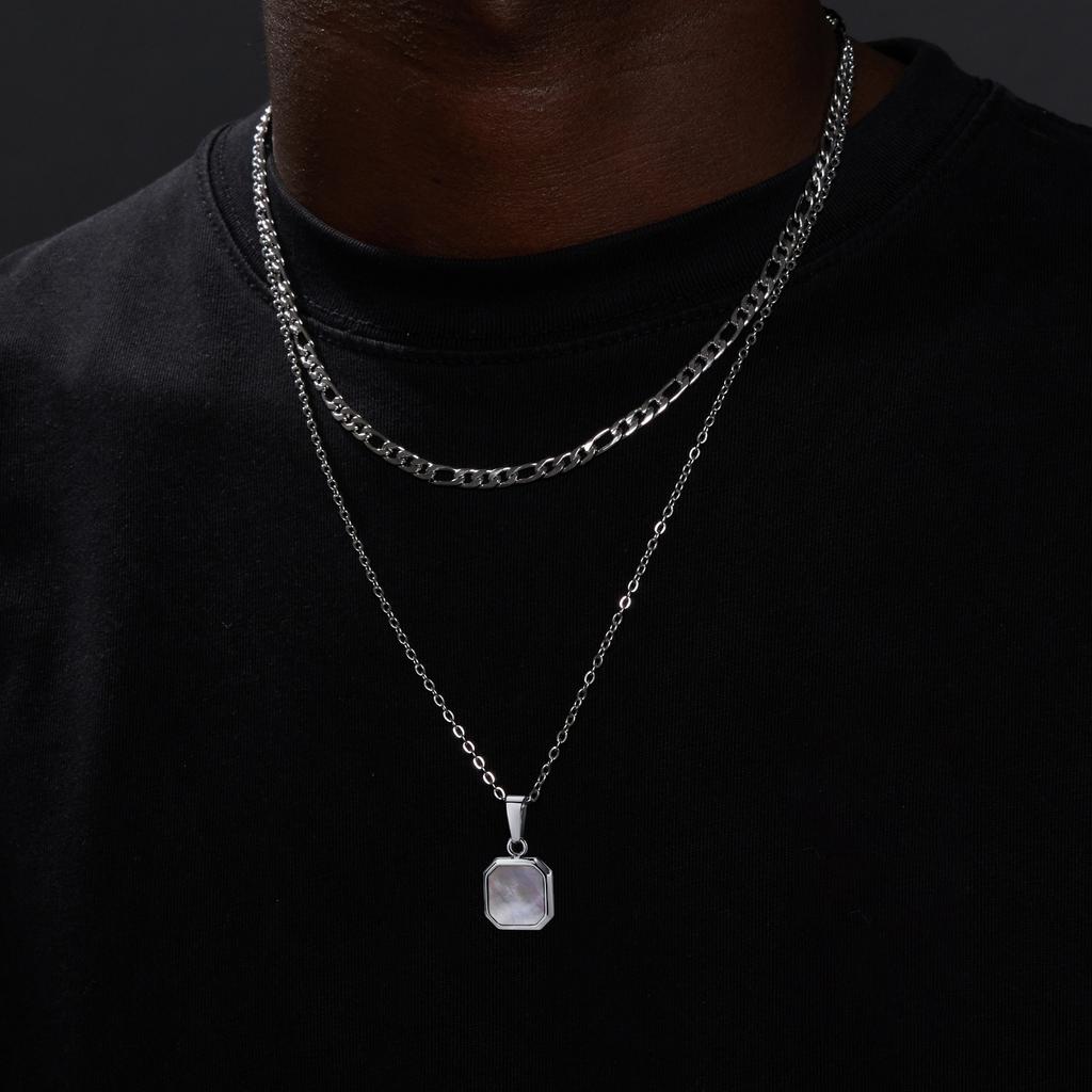 Vnox Stackable Men Necklaces Set, Geometric Square Lapis Lazuli Stone Pendant, Casual Male Boy Collar