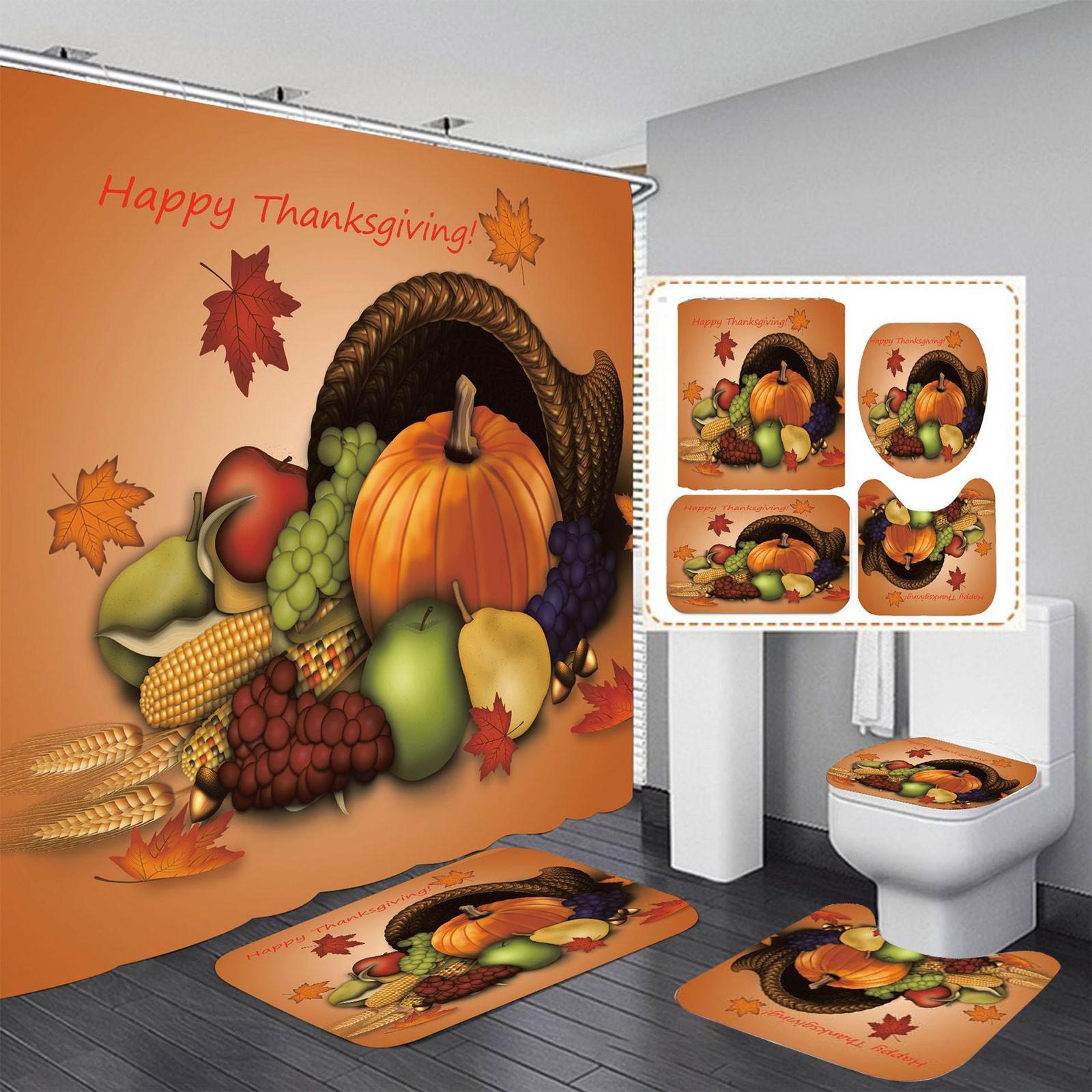 

Four-piece Set Of St. Halloween Printed Shower Curtain Carpet Mat Combination Bathroom Toilet Mat Bathroom Curtain Set 45*75 Four-piece Set One Size