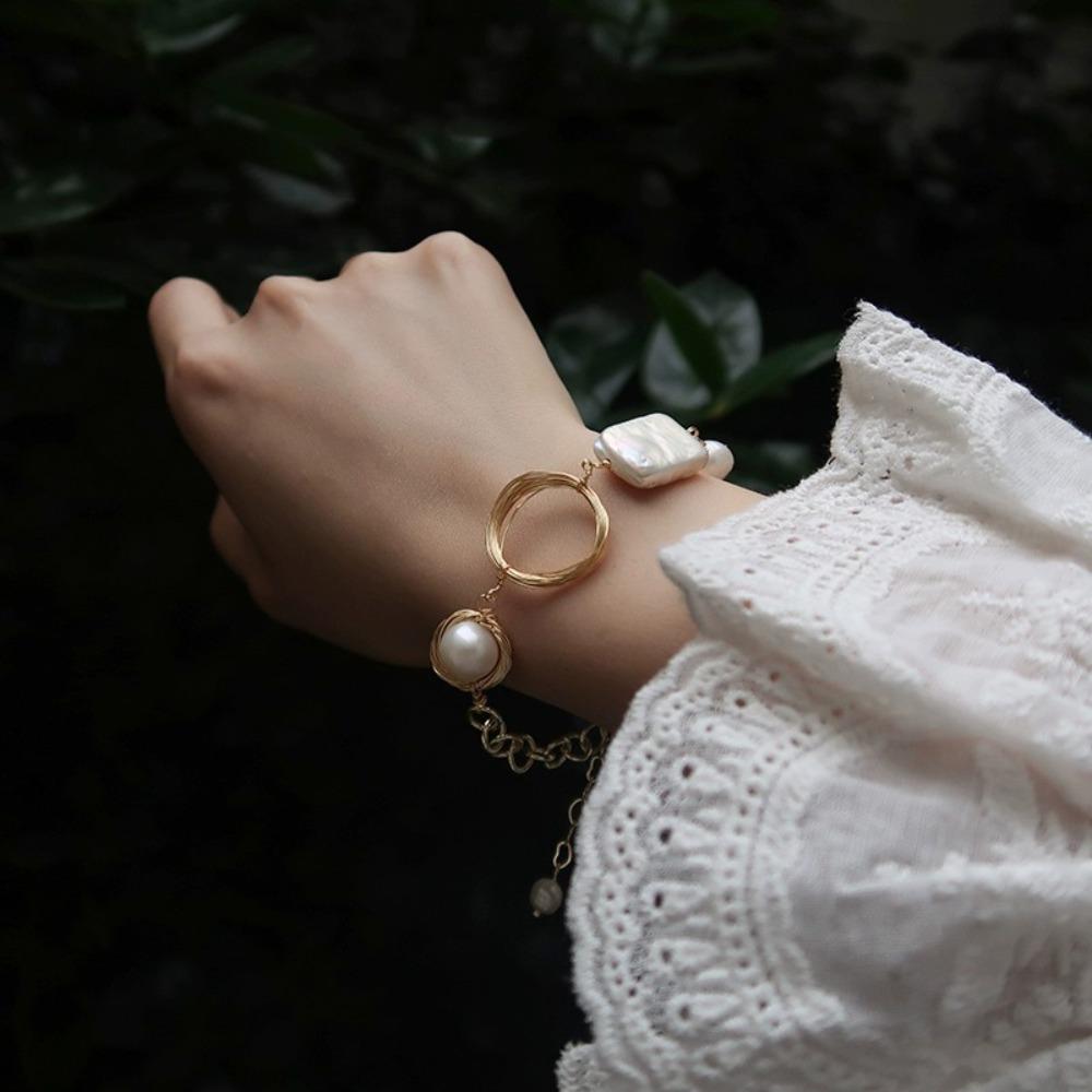 Accessoire Barockperlen Armbänder Edelstahl Asymmetrisch Vintage Verstellbare Armbänder Frauen