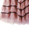 Women Skirt High Waist A-line Big Swing Ruffle Contrast Color Scattered Hem Pleated Patchwork Princess Style Elastic Waist Ankle Length Maxi Skirt