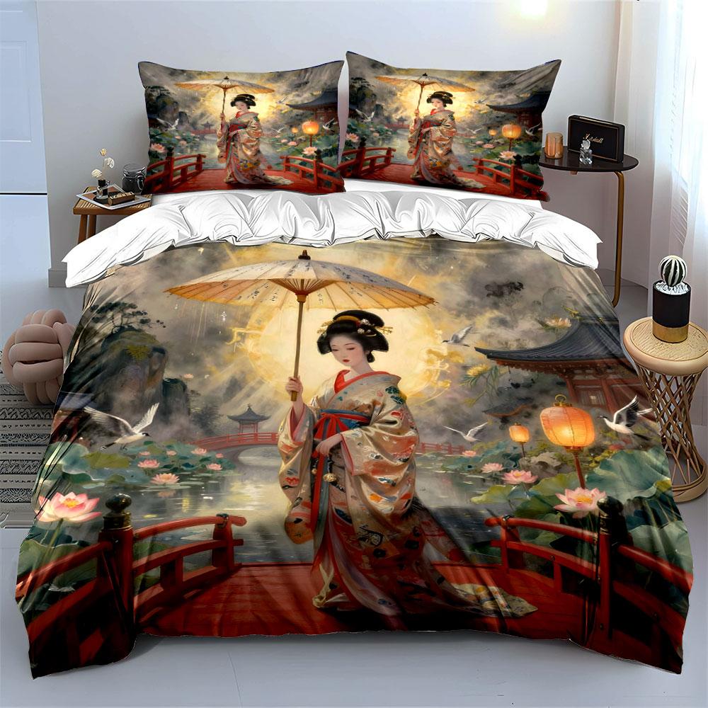 Woman In Kimono Holding Umbrella Printed Duvet Cover Set1 Duvet Cover+2 Pillowcasemulti Size Bedroom Bedding Decor