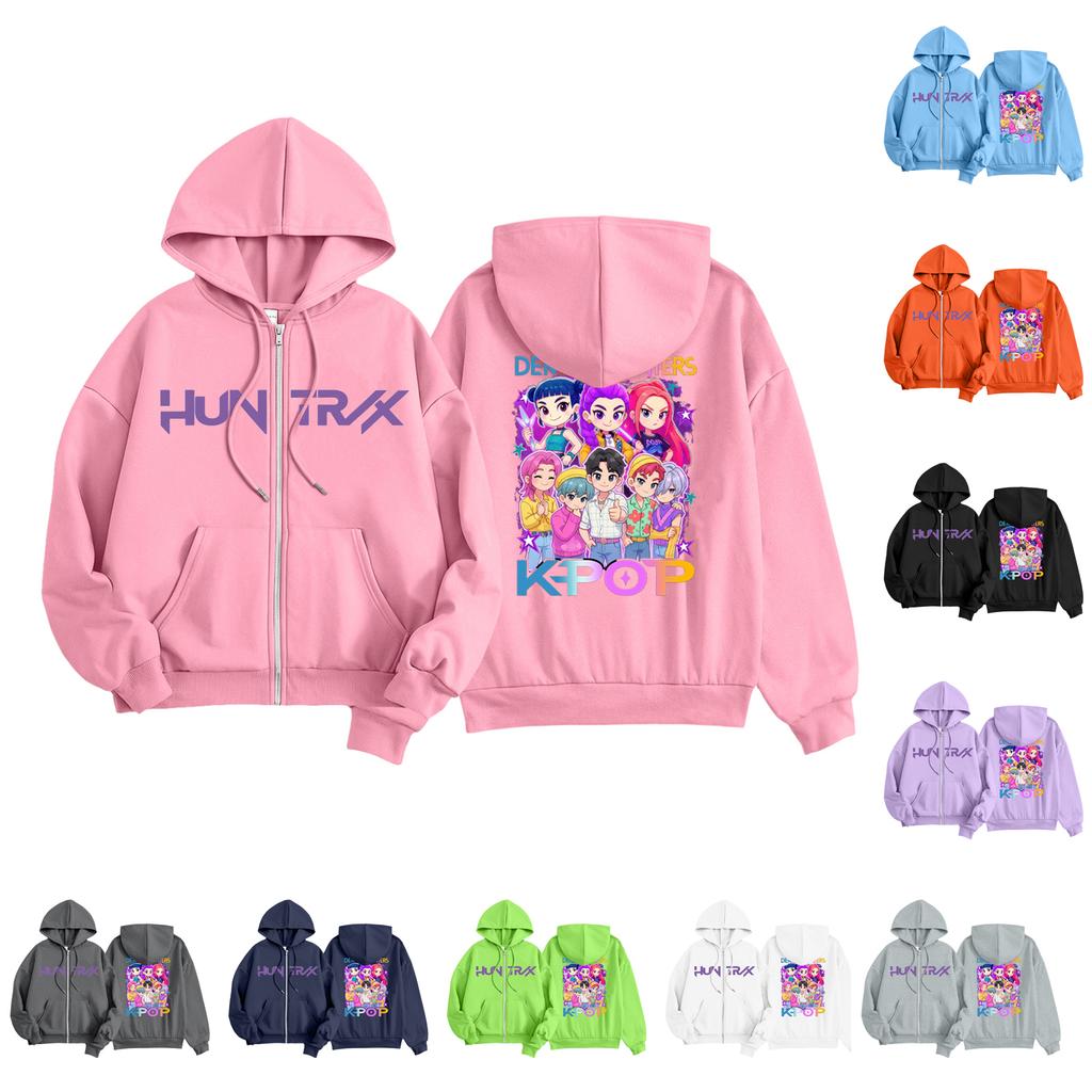 Kids Fashion Women's Lightweight Long Sleeve Zipper Hoodie Printed Hoodie With Pockets