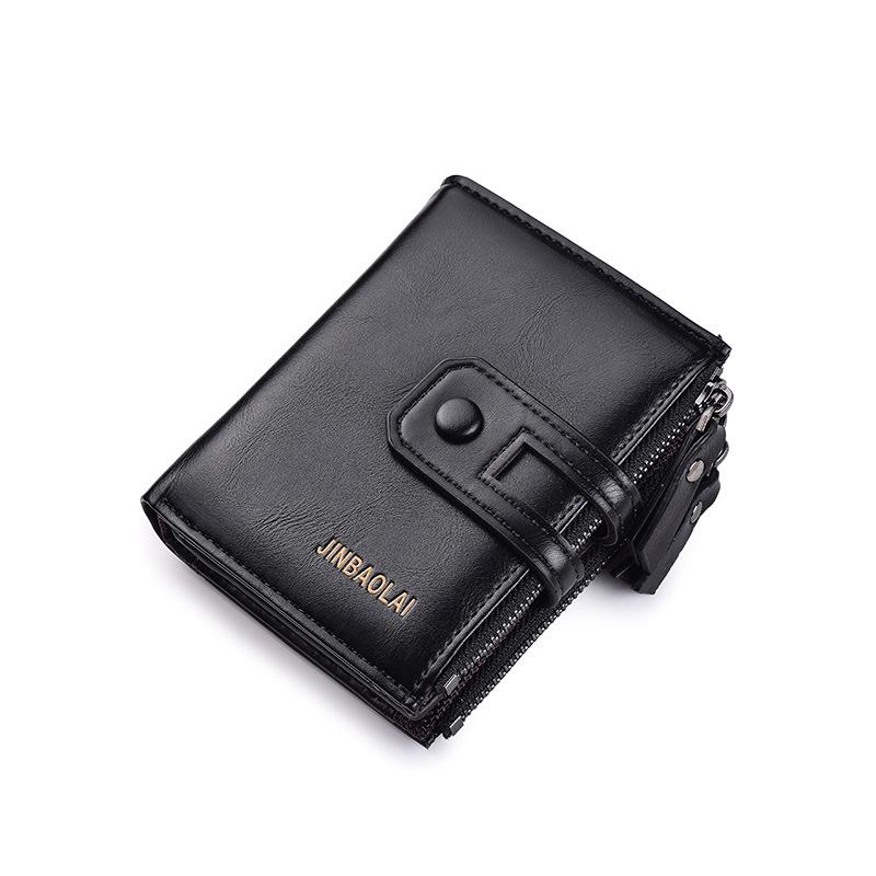 Newest Retro Buckle Men'S Wallet Luxury Brand Pu Leather 3 Fold Card Holder Multifunctional Double Zipper Coin Purse Carteras