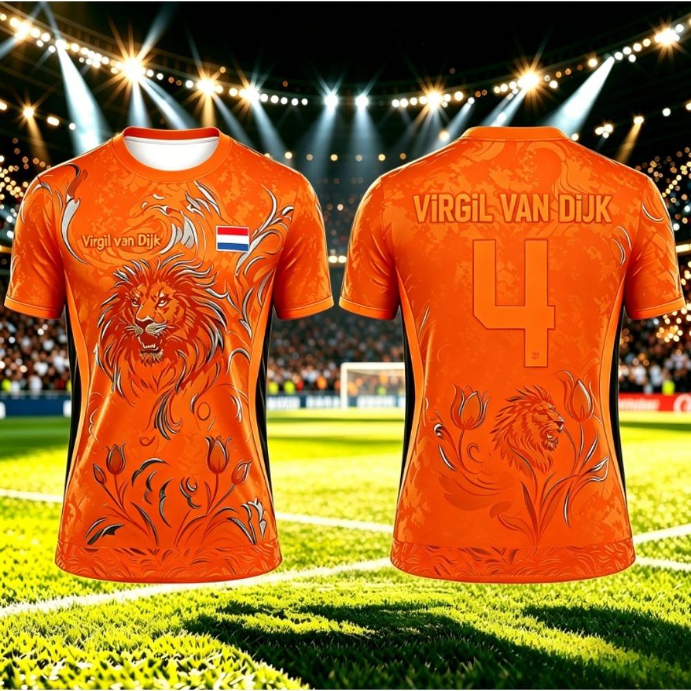 Kids Netherlands Flag Print Football Jersey Men s Casual Breathable Short Sleeve Tops Summer Men  Sports Training Soccer T-shirt S