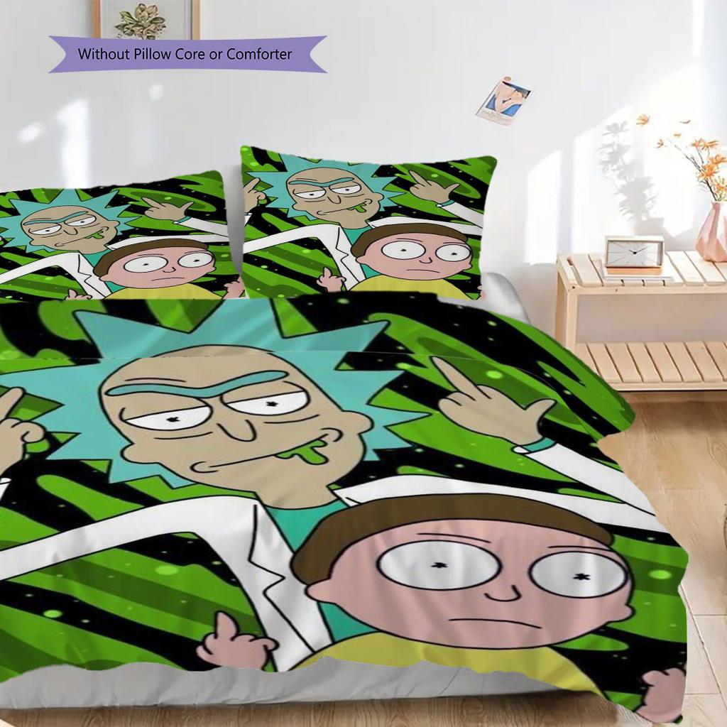 Super soft Ricky and Morty 3-piece bedding set - 1 duvet cover, 2 pillowcases, skin-friendly and comfortable(Without Core)