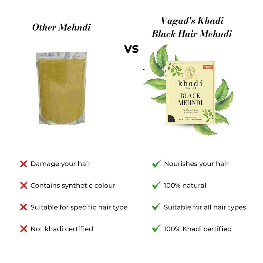 Vagad's Khadi Örtig Gramodaya Ren Naturlig Svart Henna För Hår Förpackning med 2x100g Ammoniakfri