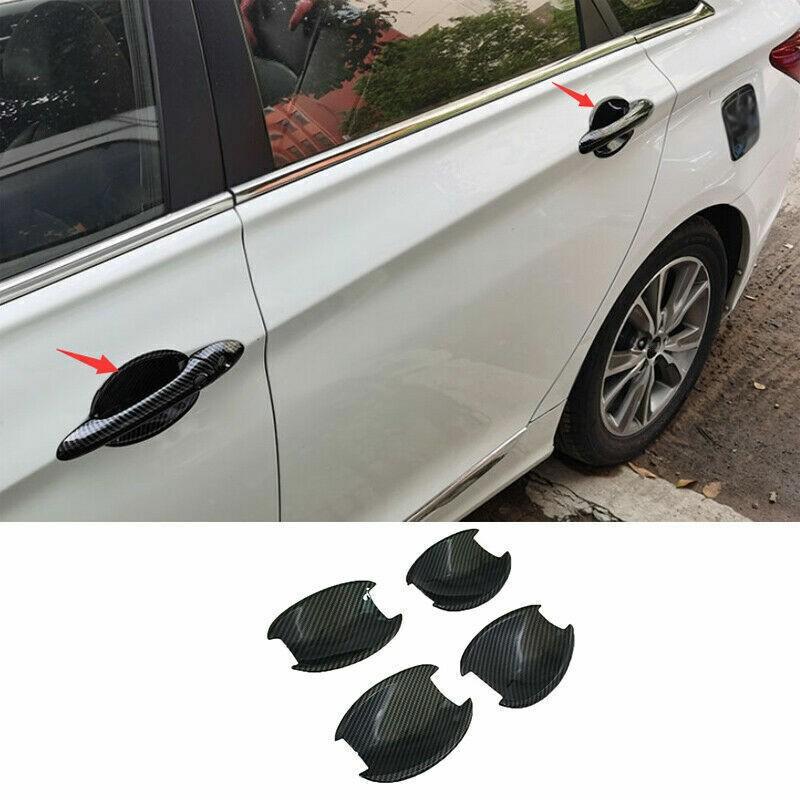 Exterior Side Door Bowl Cover Trim Carbon Fiber 4PC For Hyundai Sonata 2011~2014