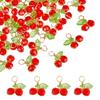 30Pcs Cherry Glass Pendants, with Light Golden Copper Wire & Acrylic, Faceted(32 Facets), Red, 16.5x15x5.5mm, Hole: 3.5mm