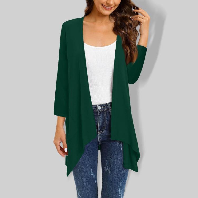 Gradient Print Women's Cardigan Jacket With Pocket Irregular Three Quarter Sleeve
