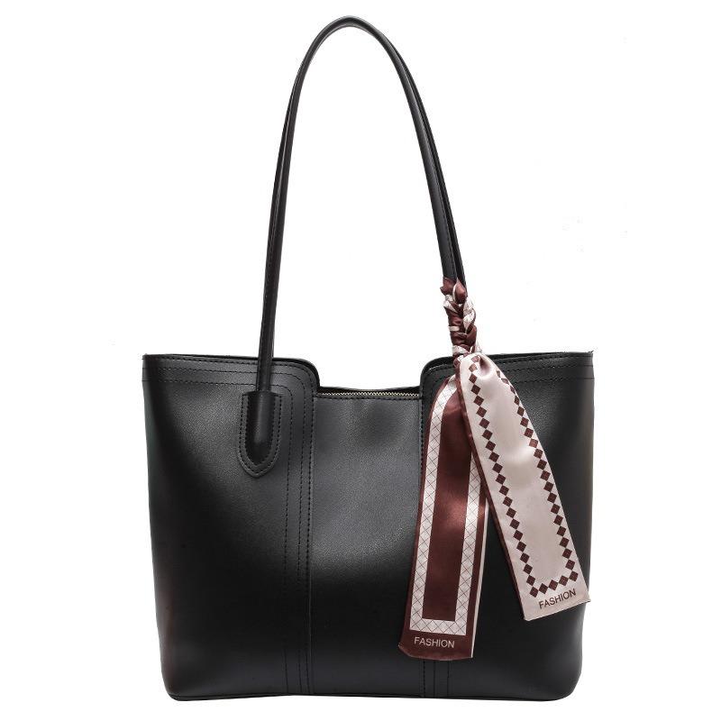 Large-capacity Bag Women's New Portable Shoulder Solid Color Premium Portable Commuting Versatile Free Silk Scarf Tote Bag