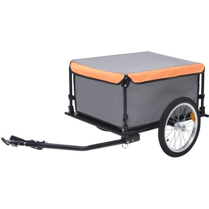 Remorque de bicyclette - vidaXL - Gris et orange - Capacité 65 kg - Dimensions 136x72x58 cm - Pliable