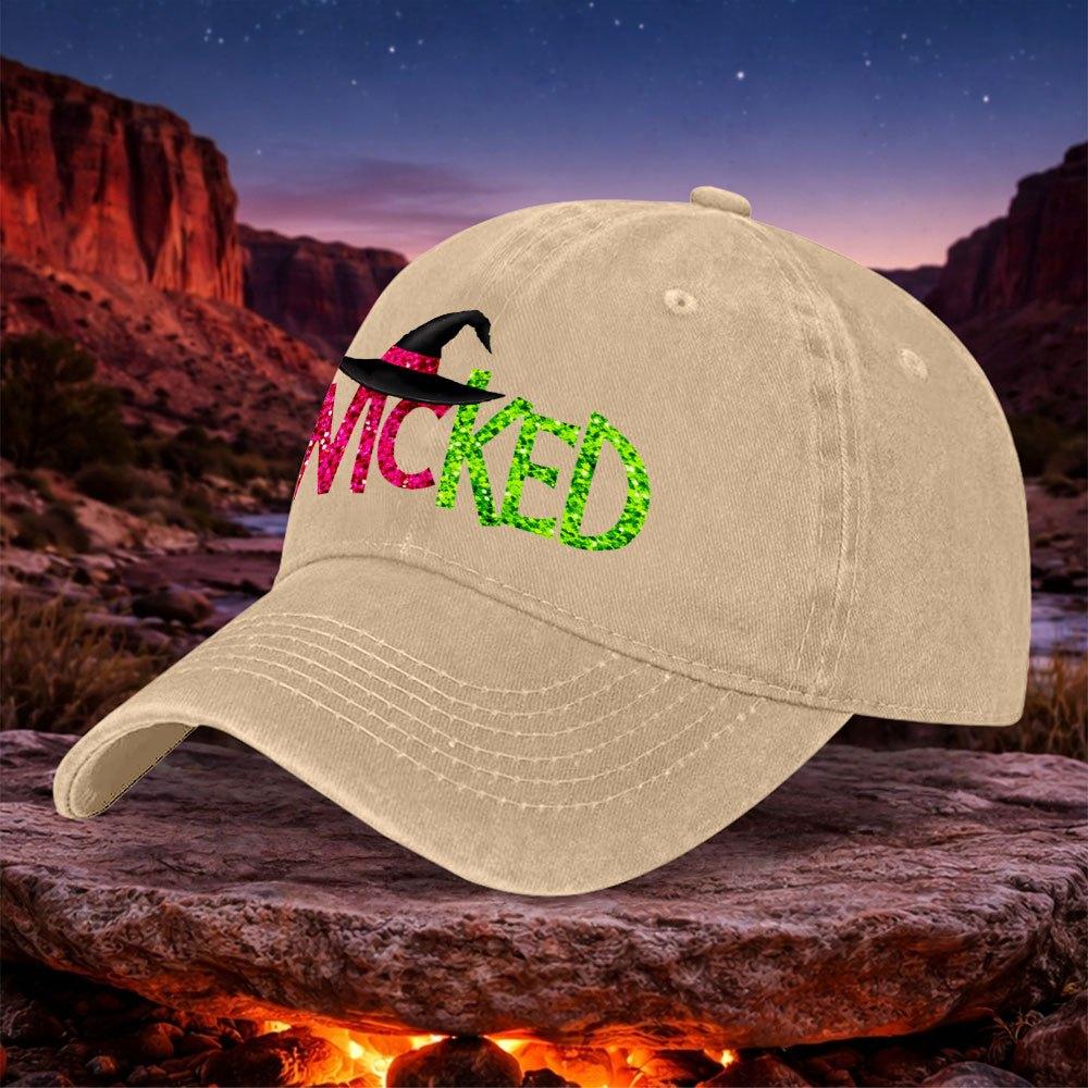 Witch Hat WICKED Vintage Washed Unisex Baseball Cap Black for Parties Camping Travel Fishing Sports