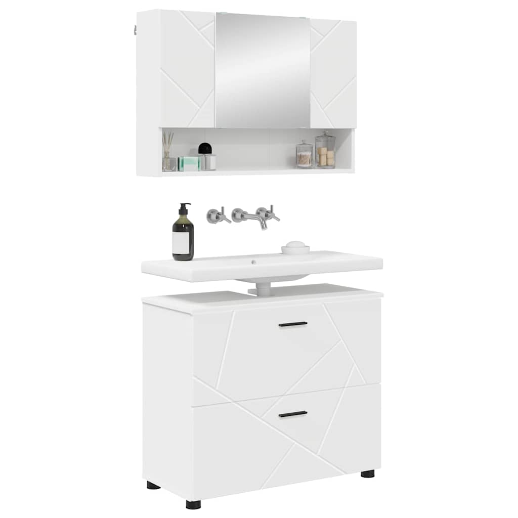 Bathroom Furniture Set with Shelf 2 Pcs White Plywood and Metal