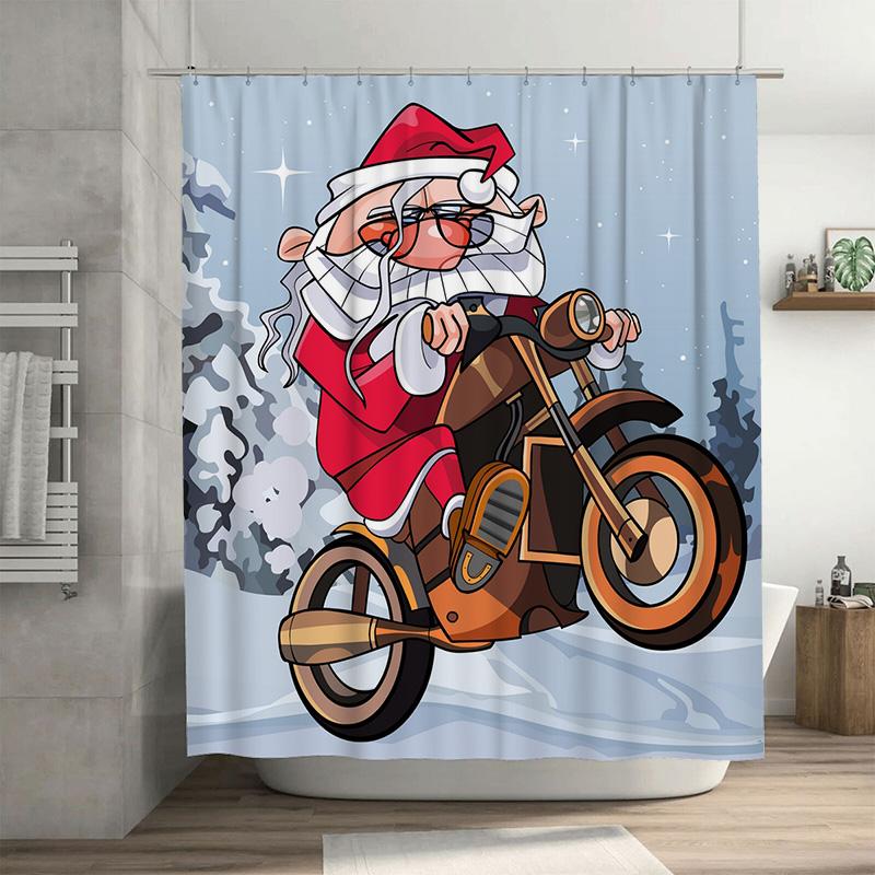 

Tu Motorcycle Santa Claus Shower Curtain Christmas Bathroom Decor Festive Holiday Waterproof Red Motorcycle Gift Home Decoration W60H190(CM)-1 Pcs