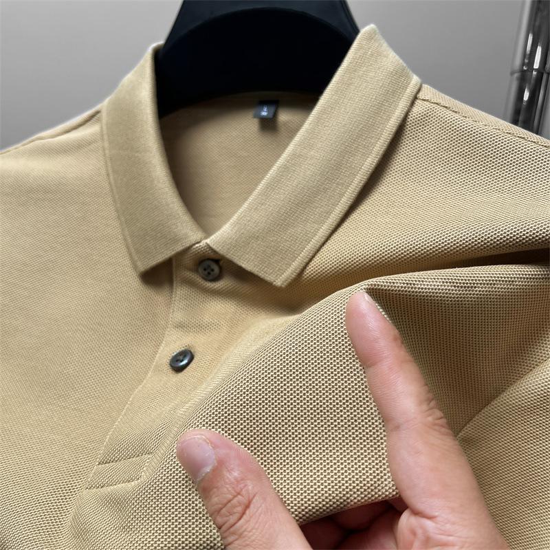 Poloskjorte herre T-skjorte Kortermet sommer Ensfarget Business Casual Lapel Mercerized Cotton Halvermet T-skjorte for menn for menn