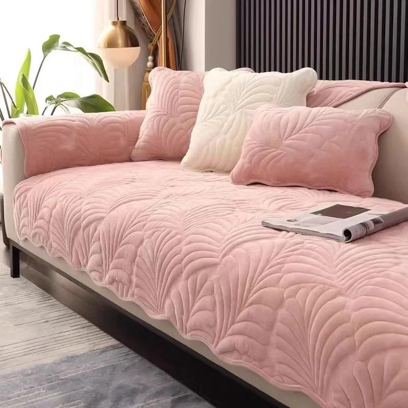 Nordic Soft Velvet Plush Quilted Sofa Towel Thicken Short Plush Sectional Sofa Cover Non-slip Couch Covers for Living Room