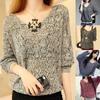 Women's Fashion Loose V Neck Hollow Knitted Solid Color Sweater