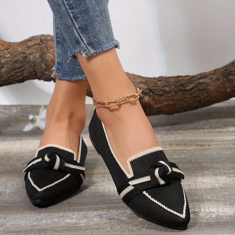 Womens Chic Knot Flat Shoes  Soft Knitted SlipOns with Pointed Toe  UltraComfortable & Breathable for Everyday Style