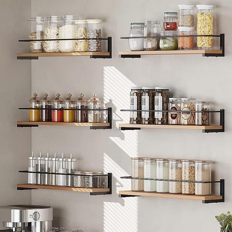 Spice Rack Wall Mounted, Rustic Wood Hanging Rack for Over the Stove, Kitchen Wall, 2 Pack