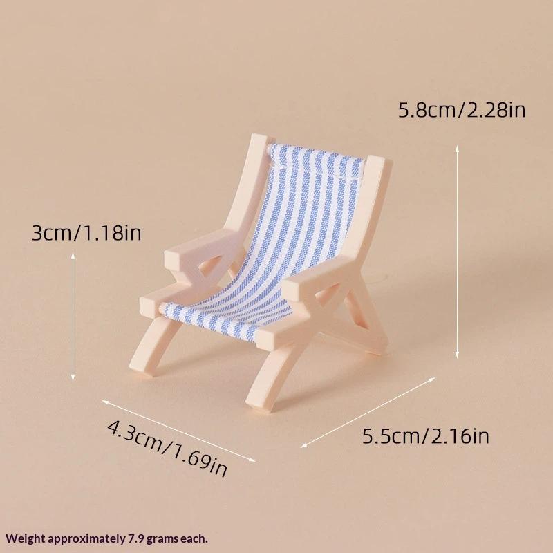 112 Mini Scale Foldable Beach Chair for Dollhouse Striped Deck Chair Outdoor Mini Furniture for Kids Room Decor