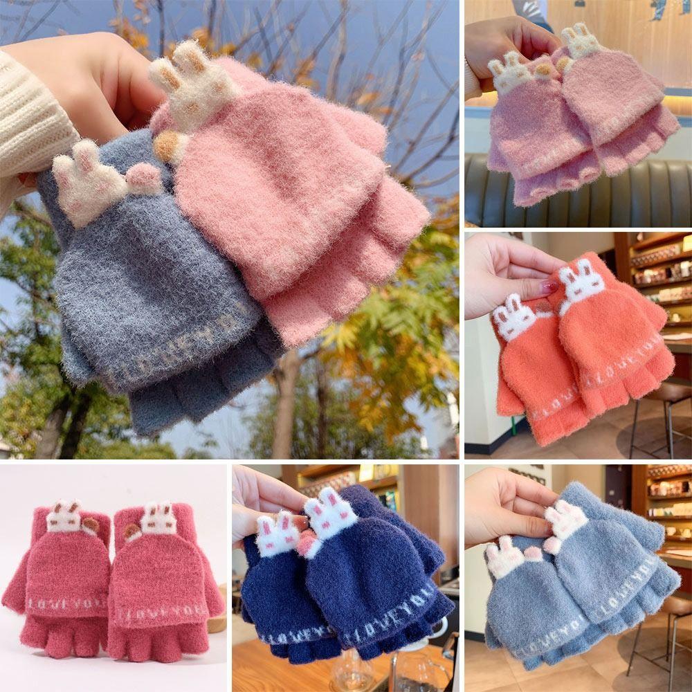 

Зимние теплые вязаные перчатки, утолщенные детские перчатки, перчатки с половиной пальца для детей 4-10 лет