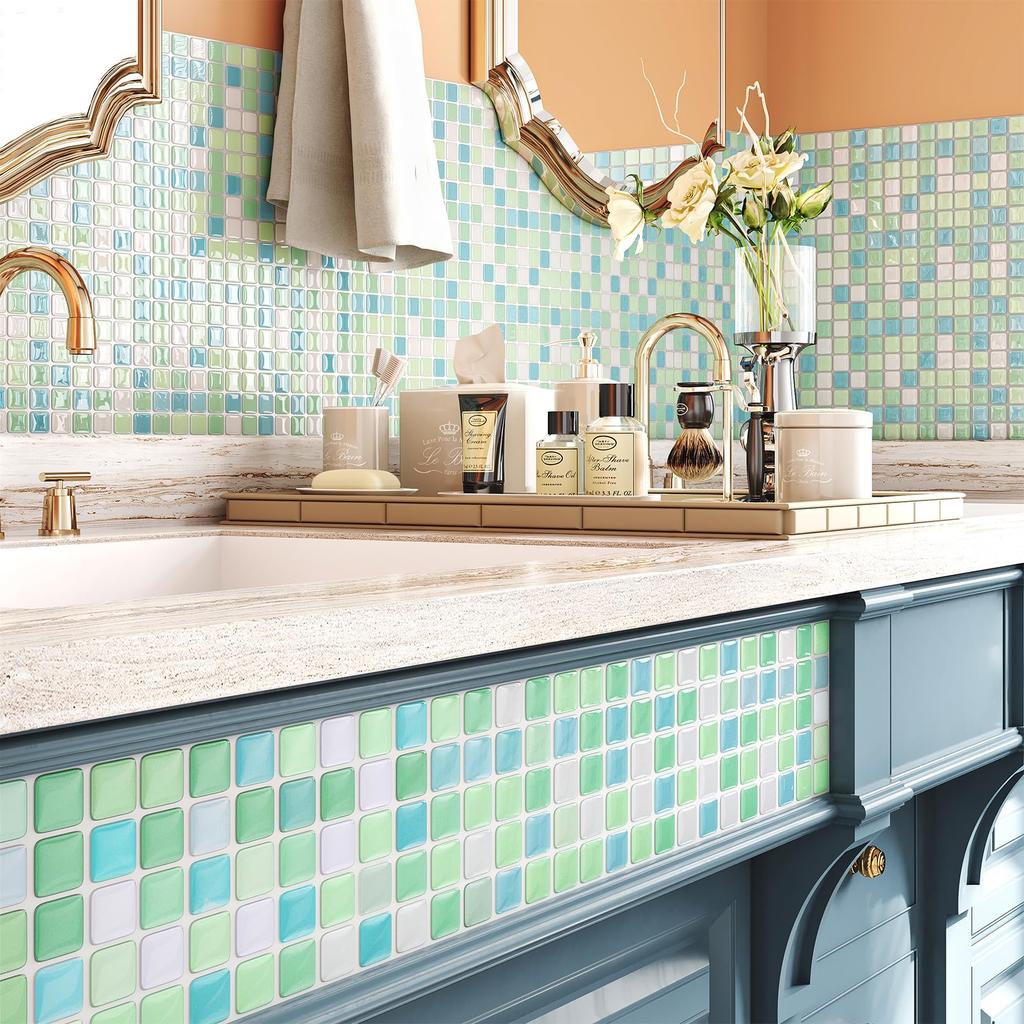 VANCORE Mosaikfliesenaufkleber Küche Remake Blatt Fliesenaufkleber Renovierung 3D Wasserdicht Abnehmbare Tapete Grün [10 Stück]