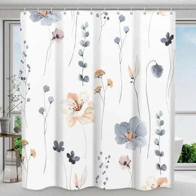 Tenda da Doccia Floreale ad Acquerello Primavera Salvia Floreale Botanica Tenda Tessuto Poliestere Tenda da Doccia Decorazione Bagno Con Ganci
