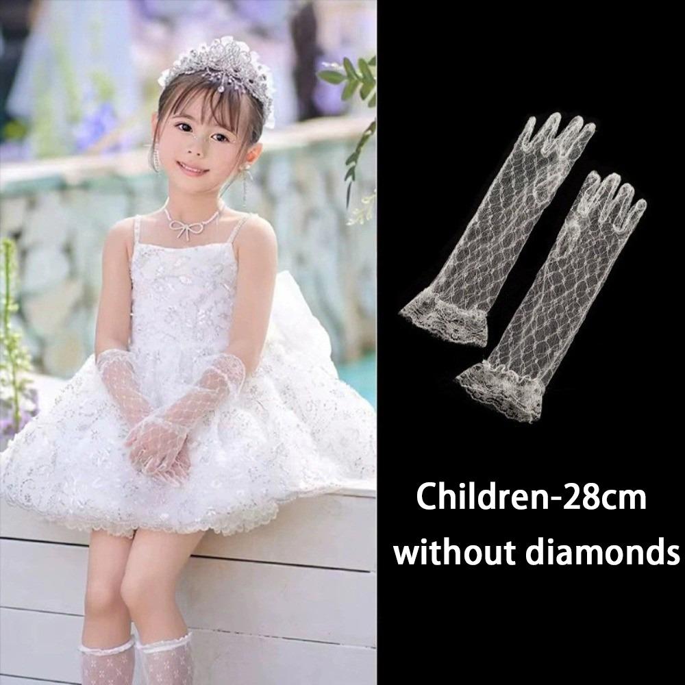 

Breathable Girl Lace Gloves Bright Diamonds Bridal Wedding Gloves for Performance Photo 2