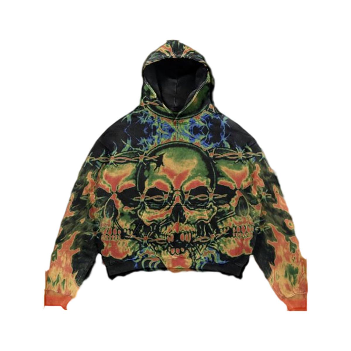 Мужское худи оверсайз в стиле стритвир с принтом черепов с длинным рукавом толстовки Харадзюку зимние американские европейские худи пуловеры Y2k 6XL 1500₽