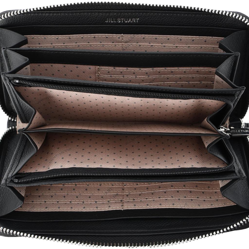 Round Zipper Long Wallet Soft Cowhide Bag Stitch Slim Wallet Card Storage Simple Adult Cute Heart Charm Included JSLW3CT1 Black [Jill Stuart] [Angel]