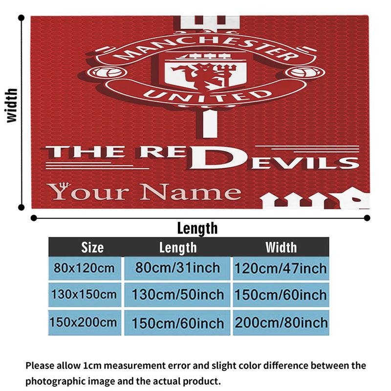 1PC Manchester United F Custom Name Patterned Flannel Blanket Suitable For All Seasons for Home Decor Warmth and Comfort Gifts Holiday Present