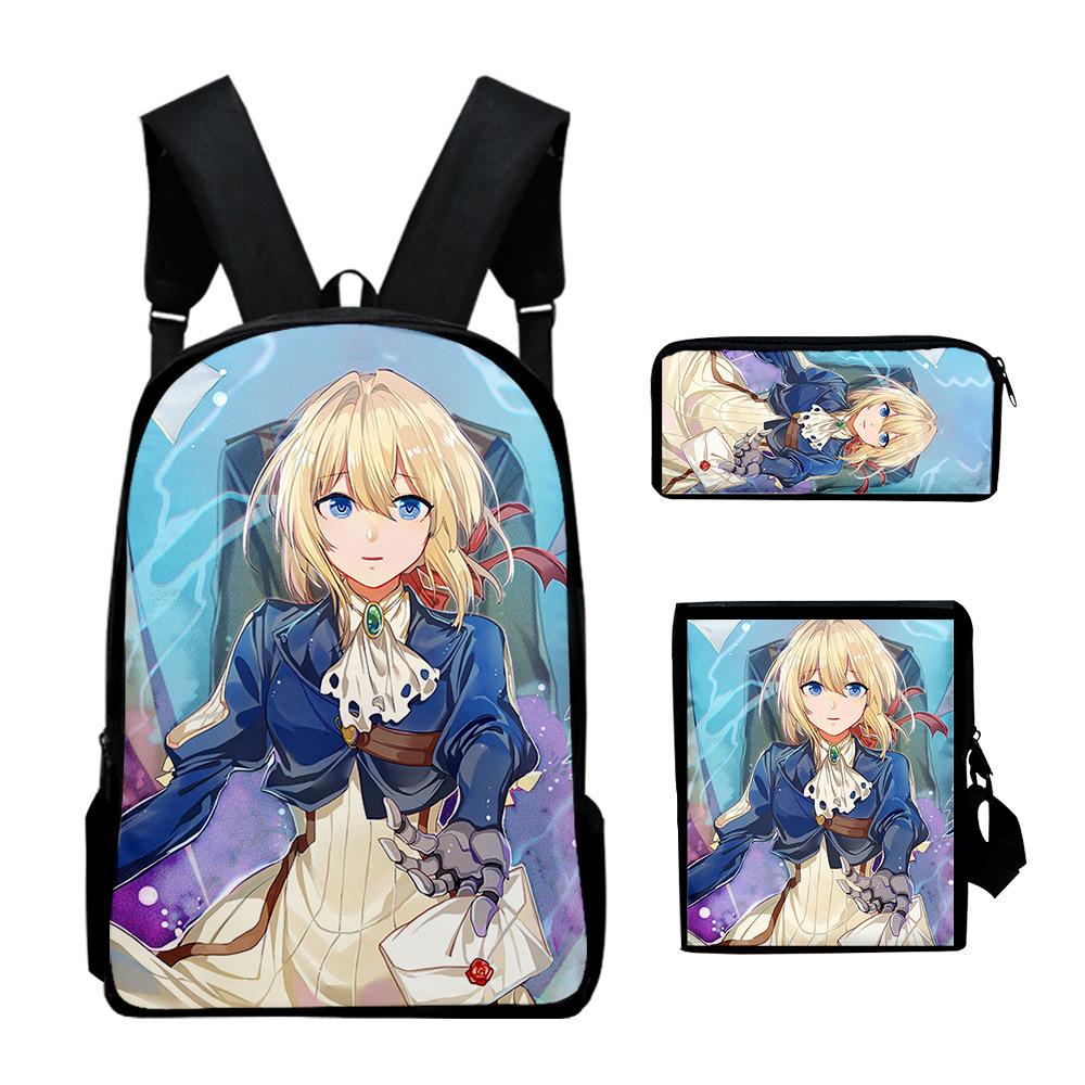 Classic Novelty Violet Evergarden 3D Print 3pcs/Set Pupil School Bags Laptop Daypack Backpack Inclined Shoulder Bag Pencil Case