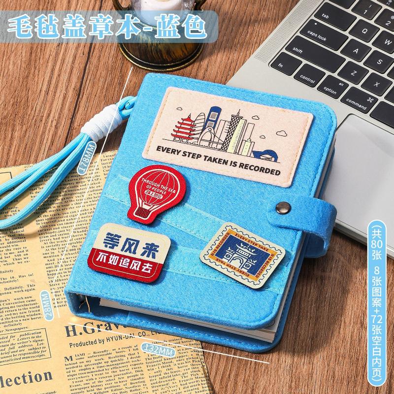 Felt Travel Stamp Book Scenic Spot Check-In Creative Notebook Beautiful Souvenir Stamp Card Book Blank Inside Pages