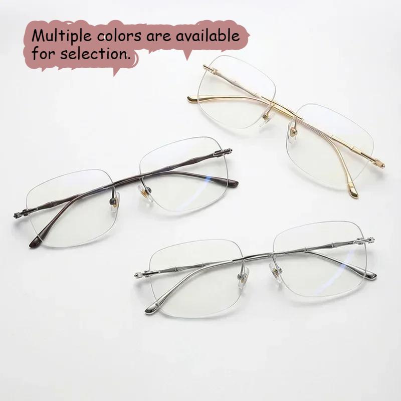Photochromic Rimless Titanium Frame Presbyopic Glasses, Anti Blue Light Reading Eyeglasses for Men Women, Diopters 0 To 4.0
