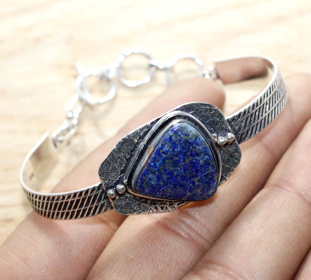 Lapis Lazuli 925 Silver Plated Bangle 7" On Trend Jewelry Most Beautiful a7B57