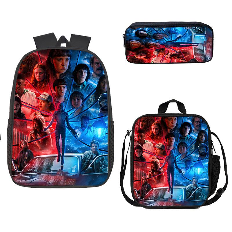 Stranger Things Schoolbag, Pencil Bag, Meal Bag To Map Z Three-Piece Large-Capacity Backpack Colorful