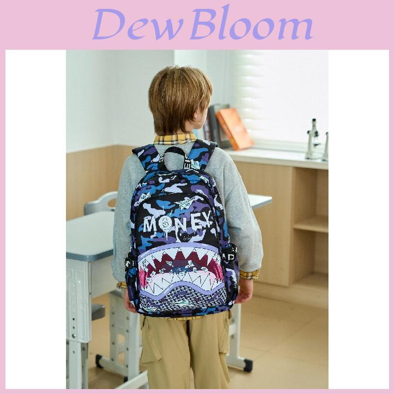 Mochila Escolar Colorida de Tubarão com Material de Nylon Impermeável para Crianças da Escola e Estampa de Desenho Animado