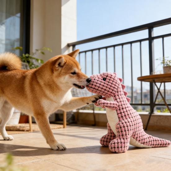Pet Toy Dinosaur Shape Bite-Resistant Plush Dog Chew Toy with Built-in Sound Device Soft Interactive Stress Relief Toy