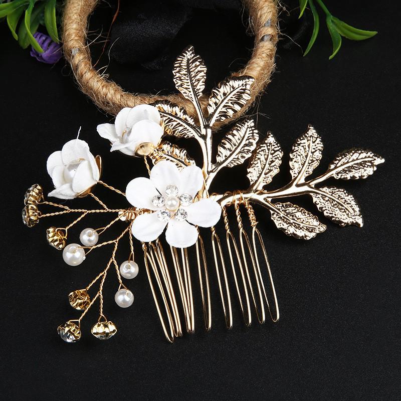Gold Bridal Headwear: Handmade Pearl Hair Accessories Set