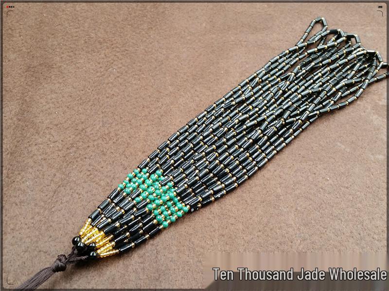 Black Obsidian Cylinder Bead Necklace Cord
