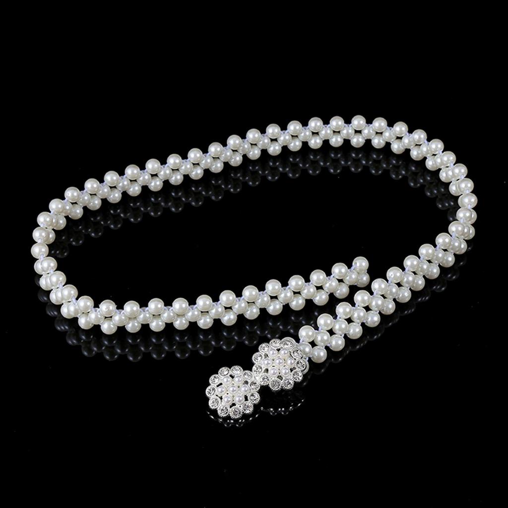 "Korean Style Rhinestone Pearl Waist Chain for Women – Fashionable, Sweet, Elastic Belt"