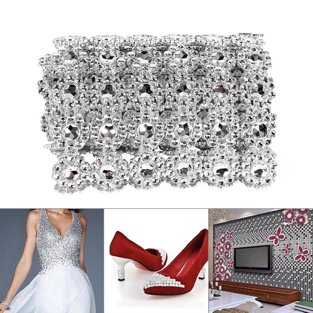 1 Yard langes, blütenförmiges Diamant-Mesh-Kettchen, glitzerndes künstliches Kristall-Strassband-Dekor