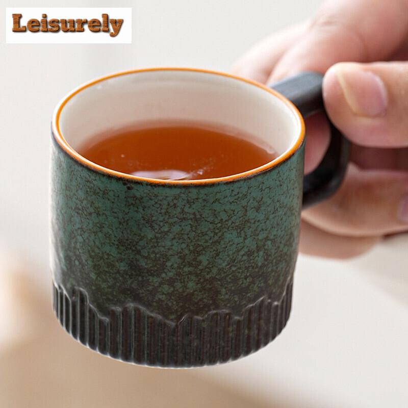 50ML Japanese Style Tea Cup Kiln Transformation Ceramic Coffee Mug Espresso Cup Gongfu Retro Crude Pottery Handle Wine Drinkware