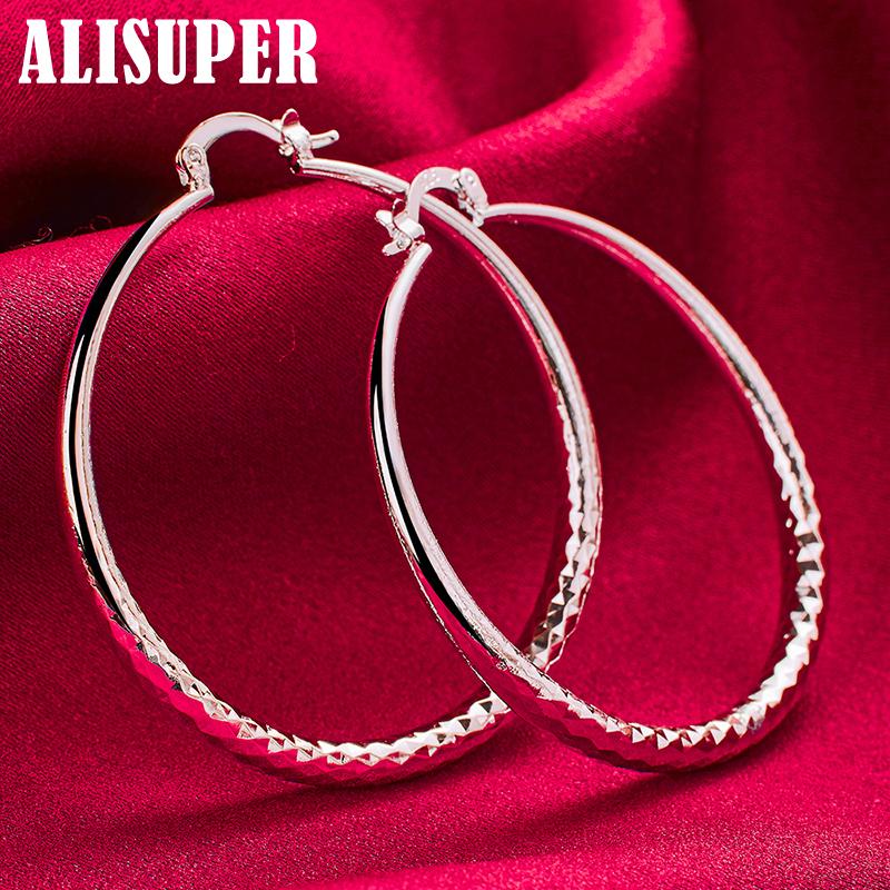 Bijuterii cercei cu cerc cu cerc mare de 50 mm din argint sterling 925