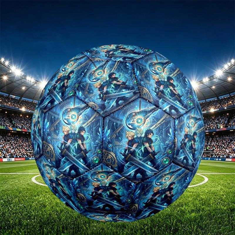 Final Fantasy Print Size 5 Soccer Ball, PU Wear Resistant Football for Match Training and Daily Practice, Birthday Gift for Soccer Fans