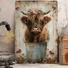 Vintage Highland Cow Floral Metal Sign Rustic Wall Art For Home Garden Outdoor Decor